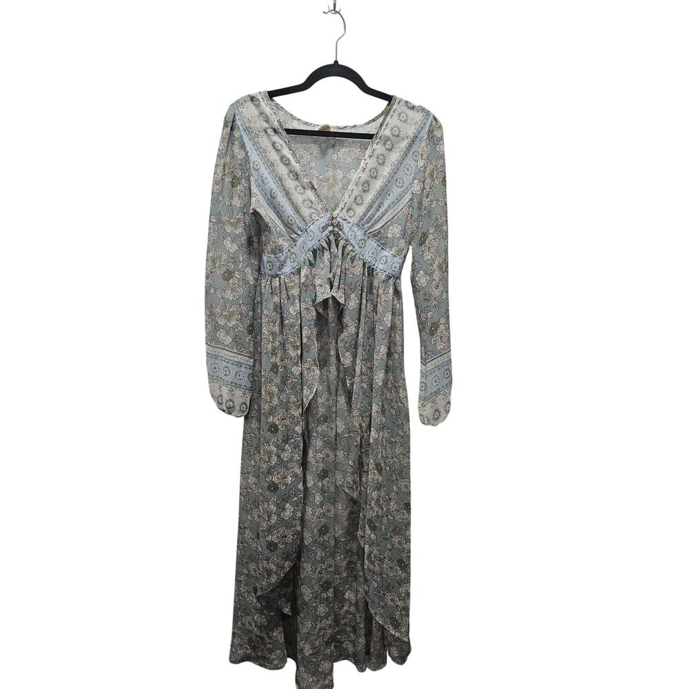 Altar'd State Sheer Longline Ruffle Duster 3 Button Open Front Boho Size S